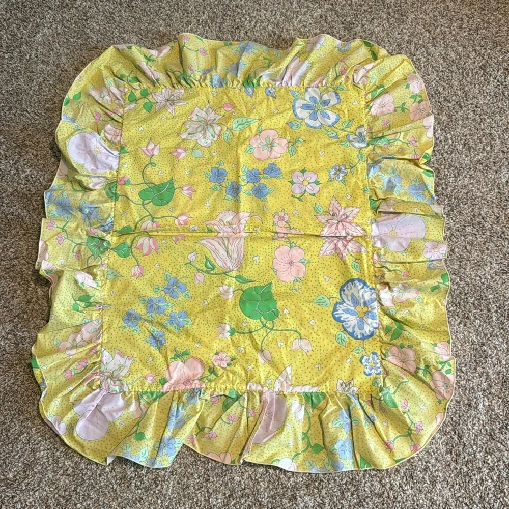 Vintage 70’s Yellow Floral Heart Polka Dot Twin Sheet Set Barbara Brody Martex - Picture 5 of 12